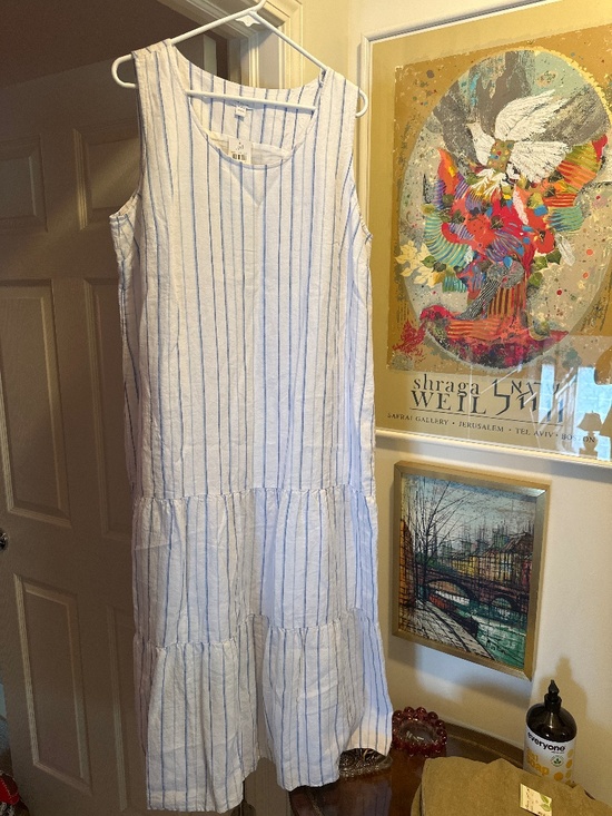 J. Jill Dresses & Skirts - J. Jill linen sleeveless dress white stripe large NWT LOVE LINEN